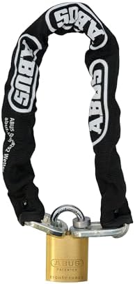 ABUS Hardened Steel 8KS/16 Thick Square Security Chain for Bikes, Containers, Trailers, ATV's, Motorcycles and Personal/Industrial Property (Chain and 83/45 Padlock, Keyed Alike)