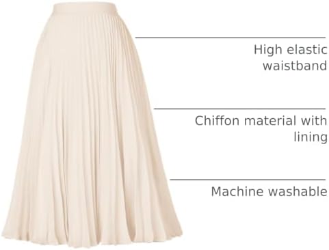 GRACE KARIN Pleated Midi Skirt for Women Chiffon A-Line Outfits
