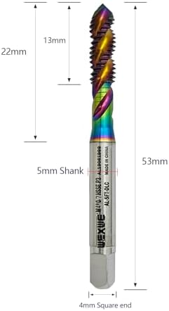 Tools M4 x 0.7 DLC Coating Spiral Flute Thread Tap, Metric Machine Threading Tap High Speed Steel Cobalt(HSSCo), Round Shank with Square End, H2 Tolerance, 2pcs