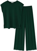 Ekouaer Lounge Sets for Women Two Piece Outfits Knit Cap Sleeve Tops Wide Leg Pleated Pants Casual Dressy Sweater Sets