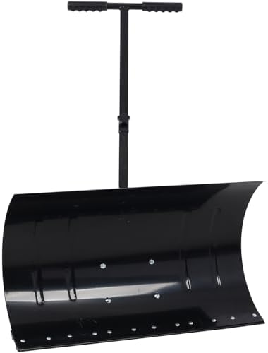 Campfun Snow Shovel with Wheels, 29" Heavy Duty Snow Pusher, Cushioned Adjustable Angle Handle Snow Removal Tool, Snow Plow with Anti-Skid Rubber Wheels for Driveway, Yard, Patio Snow Removal, Black