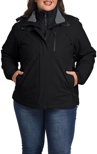 wantdo Women's 3 in 1 Ski Jacket Plus Size Winter Coats Snowboarding Jacket