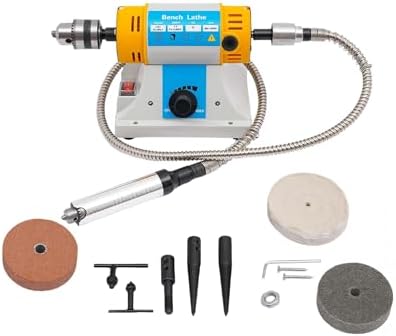 Jewelry Polisher 320W 800-10000RPM Variable Speed Bench Buffer Jewelry Polishing Machine with Accessories Multi-Function Benchtop Polisher Grinder for Jewelry Wood Metal Yellow 110V