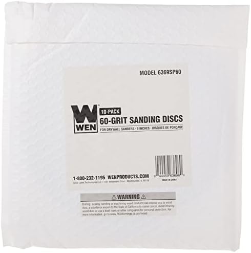 WEN 60-Grit Aluminum Oxide 9-Inch Hook and Loop Drywall Sander Sandpaper, 10 Count (Pack of 3) for WEN Drywall Sander Models 6369, 6362, 6377