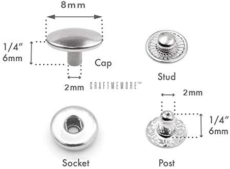 CRAFTMEMORE Snap Setter Fastener Kit Button Fixing Tool S-Spring Socket Popper Setting Tool with 10 Silver Snaps VT1 (8mm (0.31"))