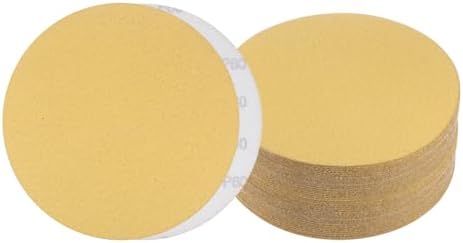 50pcs No Hole Sanding Discs- [ 8 Inch 60 Grit ] Round Hook and Loop Grip Sanding Pads Sheet Sandpaper for Automotive Woodworking Metal Polishing Use| Gold, Aluminum Oxide