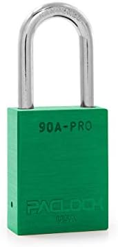 PACLOCK's 90A-PRO Padlock, 1/4" Diameter Hard. Steel Shackle, 1-1/2" Tall, High Performance 7-Pin Cylinder w/ 1 Key, Keyed Alike, Green