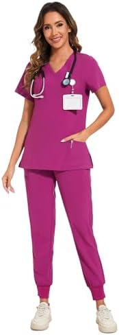 COZYFIT Scrubs for Women Set - Stretch V-Neck & Jogger Pant with 9 Pockets