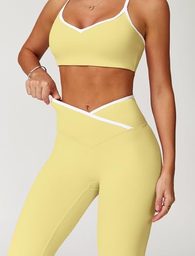 ABOCIW Workout Sets for Women 2 Piece Color Block Strappy Sports Bra High Waist Shorts Gym Yoga Pilates Outfits