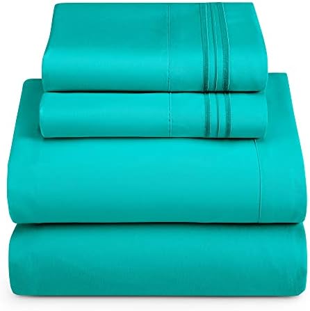 Hearth & Harbor Twin Size Sheets - 3 Piece Bed Sheet Set, Hotel Luxury Double Brushed Bed Sheets - Extra Soft Bedding Sheets & Pillowcases, Twin, Teal