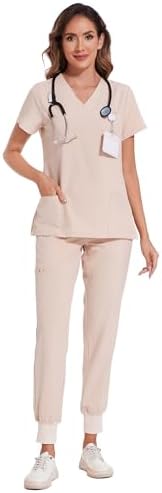 COZYFIT Scrubs for Women Set - Stretch V-Neck & Jogger Pant with 9 Pockets