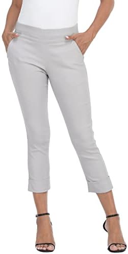 HDE Pull On Capri Pant for Women w/Pockets Elastic Waist Cropped Work Pant