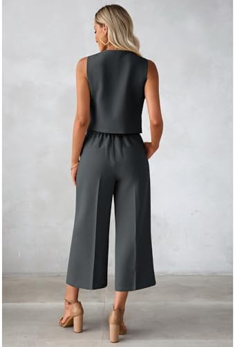 luvamia Vest Pant Suits for Women Dressy Wide Leg 2 Piece Sets Work Outfits