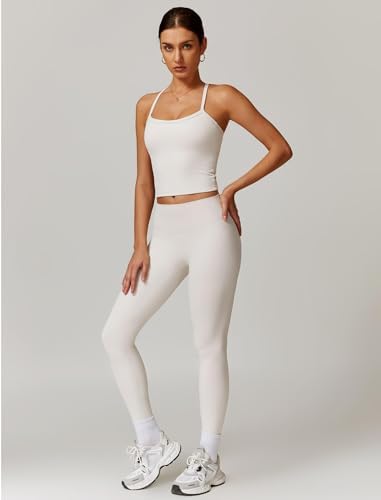 QBGJTD Womens Workout Sets Two Piece Cross Back Tank Top Matching High Waist Leggings Sets Gym Outfits Work Out Clothes