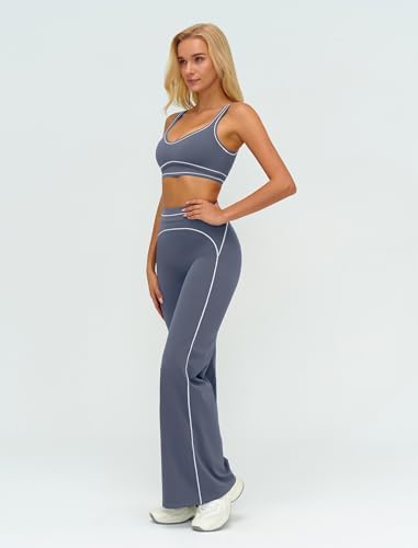 ABOCIW Two Piece Workout Sets for Women Racerback Tank Top Matching High Waist Wide Leg Yoga Pants Pilates Outfits
