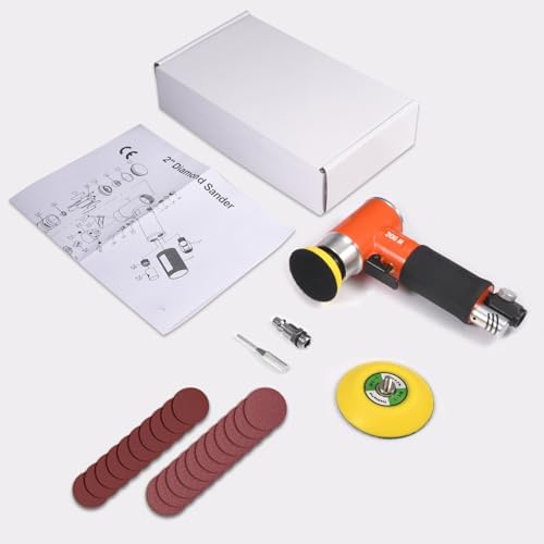2/3 inch Mini Orbital Sander Pneumatic Palm da sander Air Polisher Super Smooth and Swirl Freely for Auto Body Work Wood working with 20 PCS Sanding Discs,orange