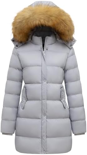 GGleaf Women's Winter Puffer Coat with Removable Fur Hood Warm Snow Jacket