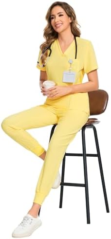 COZYFIT Scrubs for Women Set - Stretch V-Neck & Jogger Pant with 9 Pockets