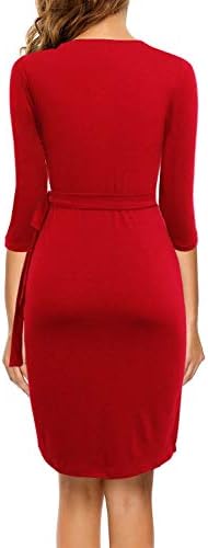 Berydress Women's 3/4 Sleeve V Neck Casual Party Work Faux Black Wrap Dress