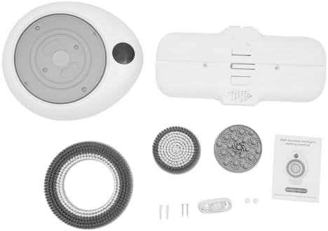 Electric Wall Mounted Body Scrubber with 3 Brush Heads, Smart Exfoliating Spin Brush, IPX5 Waterproof, White, 14.17x9.84 Inch