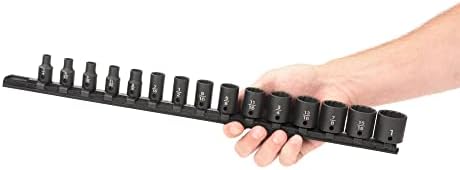 TEKTON 3/8 Inch Drive Impact Socket Set, 15-Piece | SID91112 | (1/4 - 1 in.), Shallow, 12-Point, Socket Rail