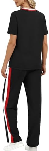WIHOLL 2 Piece Lounge Sets for Women Matching Set Summer Outfits Short Sleeve Tops Wide Leg Pants with Pockets