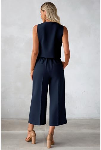 luvamia Vest Pant Suits for Women Dressy Wide Leg 2 Piece Sets Work Outfits