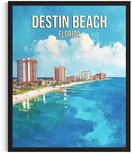 Destin Beach Florida Wall Art Print Poster, US Vintage Retro Beach Scenery Posters Prints for Restroom Home Picture Painting Artwork Gallery 219 (Destin Beach Florida, 24 x 36 inches, Unframed)