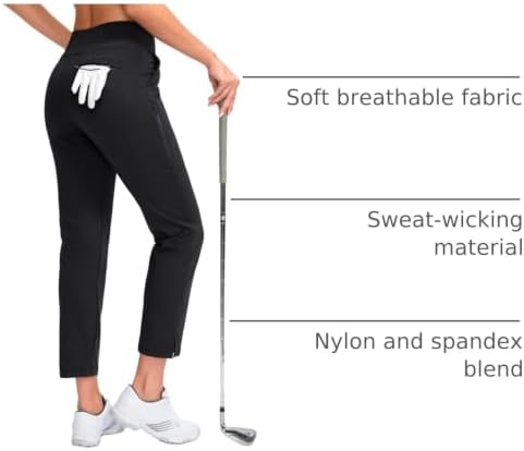 YYV Women's Golf Pants High Waist Stretch Ankle Pants with Pockets