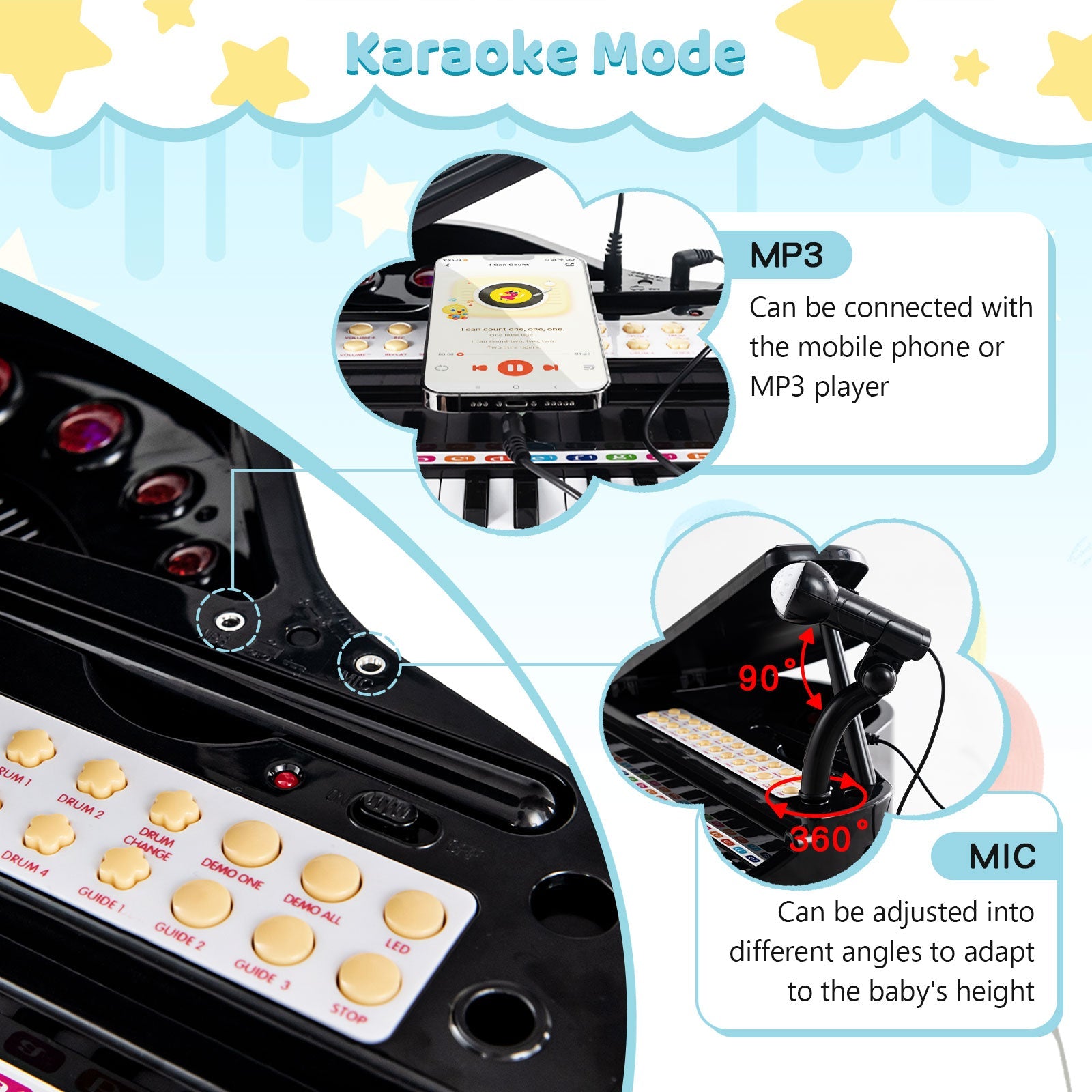 31 Keys Kids Piano Keyboard with Stool and Piano Lid