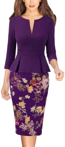 VFSHOW Womens Work Business Office Front Zipper Peplum Church Sheath Dress