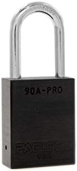 PACLOCK's 90A-PRO Padlock, 1/4" Diameter Hard. Steel Shackle, 1-1/2" Tall, High Performance 7-Pin Cylinder w/ 1 Key, Keyed Alike, Black