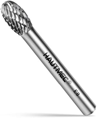 HAUTMEC Tungsten Carbide Rotary Burr Bit YG6, 1/4" Shank Double Cut Die Grinder Bit, Low Vibration Precision Rotary File for Metal Grinding, Engraving & Deburring (8MM Oval), HT0452