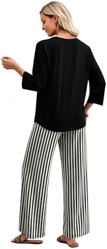 WIHOLL Two Piece Sets for Women Lounge 3/4 Length Sleeve Womens Tops Graphic Pants with Pockets Summer Outfits 2026
