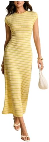 SOLY HUX Women's Striped Midi Dress Casual Work Knit Bodycon Summer Dresses