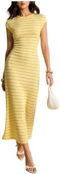 SOLY HUX Women's Striped Midi Dress Casual Work Knit Bodycon Summer Dresses