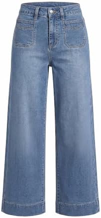 GRAPENT Women's Wide Leg Jeans High Waisted Cropped Stretchy Denim Pants