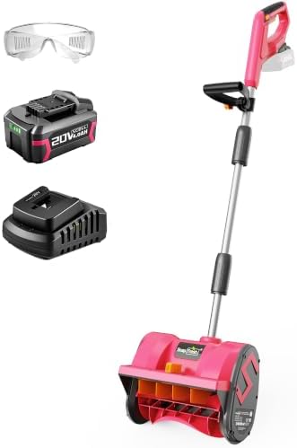 SnapFresh Cordless Snow Shovel, 12 Inch 20V Cordless Snow Shovel with 4000mAh Battery & Fast Charger(Pink)