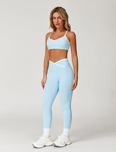 ABOCIW Workout Sets for Women 2 Piece Color Block Strappy Sports Bra High Waist Shorts Gym Yoga Pilates Outfits