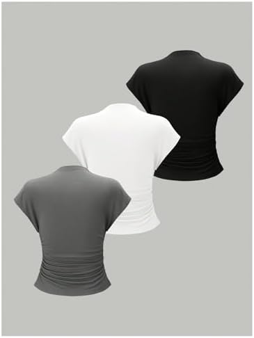 OYOANGLE Women's 3 Pack Business Casual Outfits Mock Neck Ribbed Tank Tops