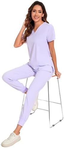 COZYFIT Scrubs for Women Set - Stretch V-Neck & Jogger Pant with 9 Pockets