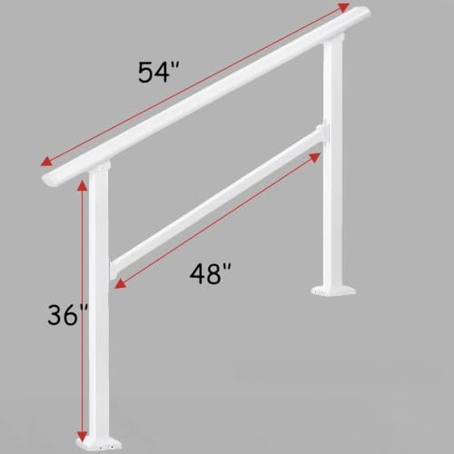 Hand Rails for Outdoor Steps，Stair Handrail & Indoor Stair Railing Kit，Railings for Outdoor Steps for Fence & Outdoor Steps (2, White-Straight, 4 Step)