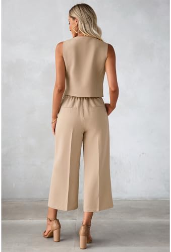 luvamia Vest Pant Suits for Women Dressy Wide Leg 2 Piece Sets Work Outfits