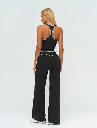 ABOCIW Two Piece Workout Sets for Women Racerback Tank Top Matching High Waist Wide Leg Yoga Pants Pilates Outfits