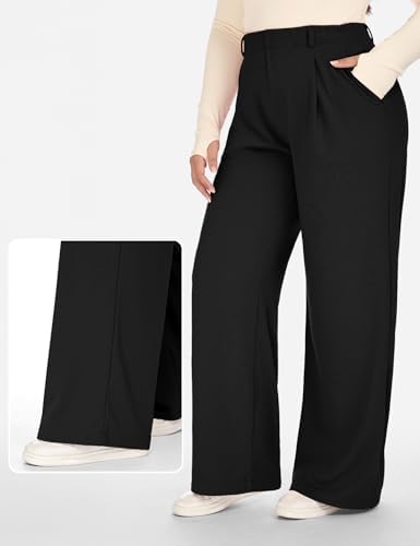 1X-5X Plus Size Wide Leg Dress Pants Women Pull On Stretchy Work Pants