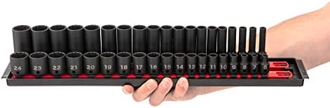 TEKTON 3/8 Inch Drive Impact Socket Set, 68-Piece | SID91219 | (1/4 - 1 in., 6 - 24 mm), Shallow and Deep, 12-Point, Socket Rail