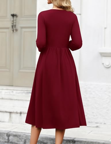 Zeagoo 3/4 Sleeve Women's Dress Casual Aline Summer Fall Midi Long Dresses