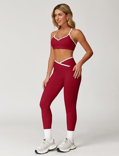 ABOCIW Workout Sets for Women 2 Piece Color Block Strappy Sports Bra High Waist Shorts Gym Yoga Pilates Outfits