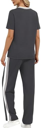 WIHOLL 2 Piece Lounge Sets for Women Matching Set Summer Outfits Short Sleeve Tops Wide Leg Pants with Pockets