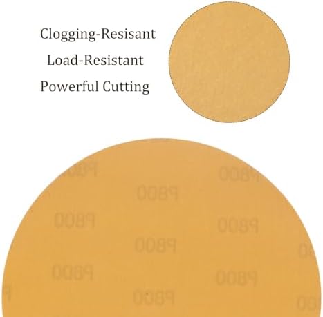 50pcs No Hole Sanding Discs- [ 8 Inch 800 Grit ] Round Hook and Loop Grip Sanding Pads Sheet Sandpaper for Automotive Woodworking Metal Polishing Use| Gold, Aluminum Oxide